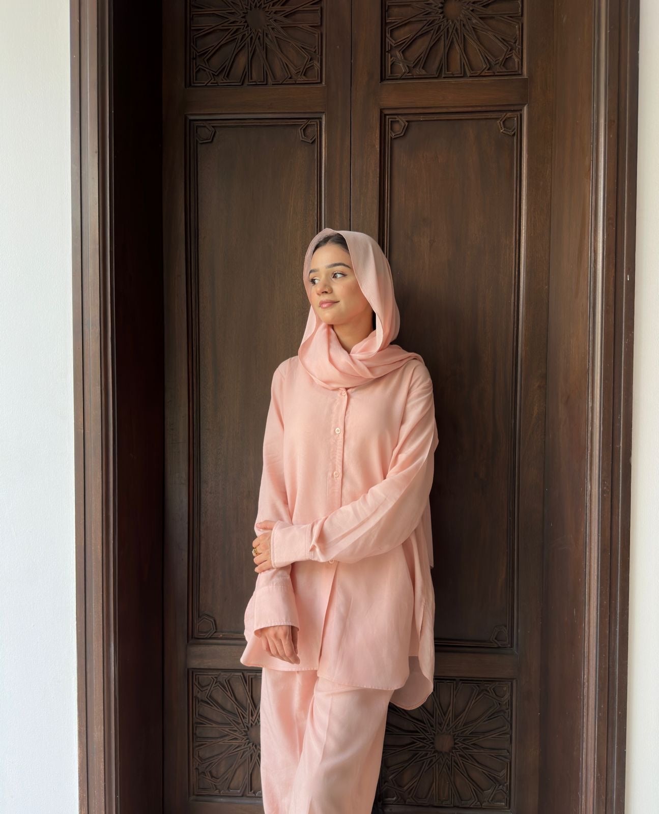 SALMON PINK IRISH LINEN SET